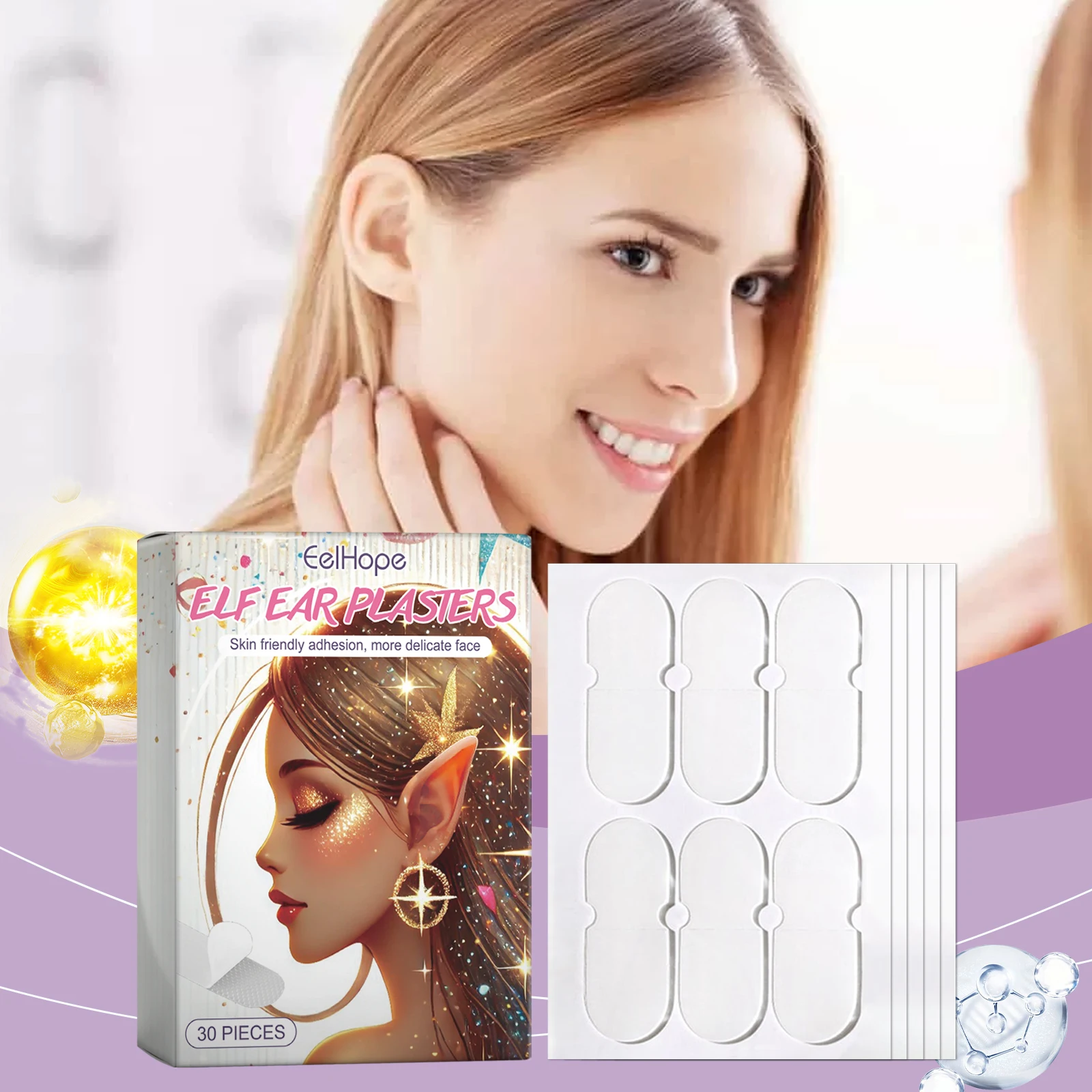 Elf Ear Patches 30Pcs, Invisible Waterproof Ear Support Stickers, Comfortable Breathable Ear Lift Plasters For Party Photoshoot Makeup