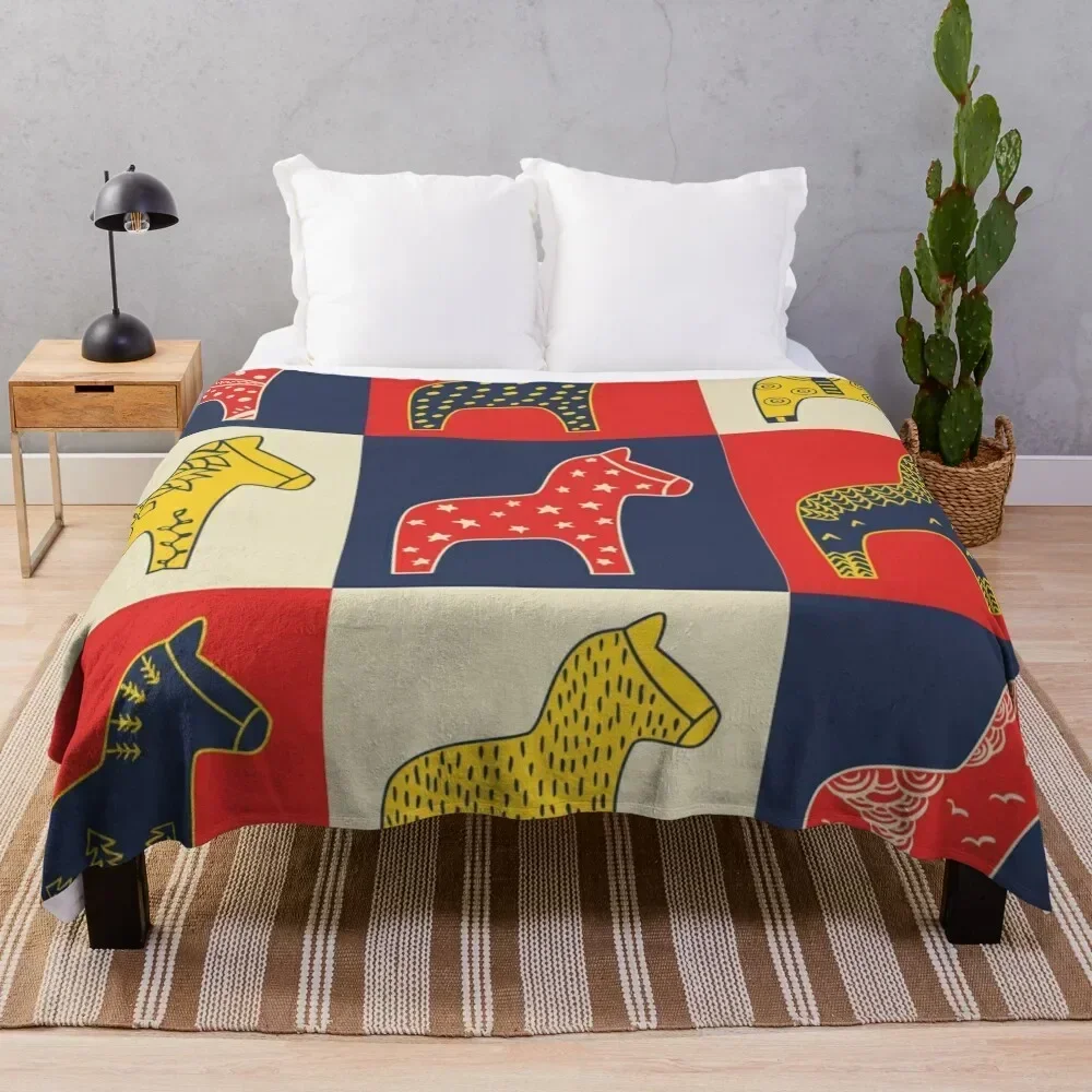 

BEST SELLER _ Swedish Dala Horse Throw Blanket Outdoor Soft Blanket for Picnic Beach Camping