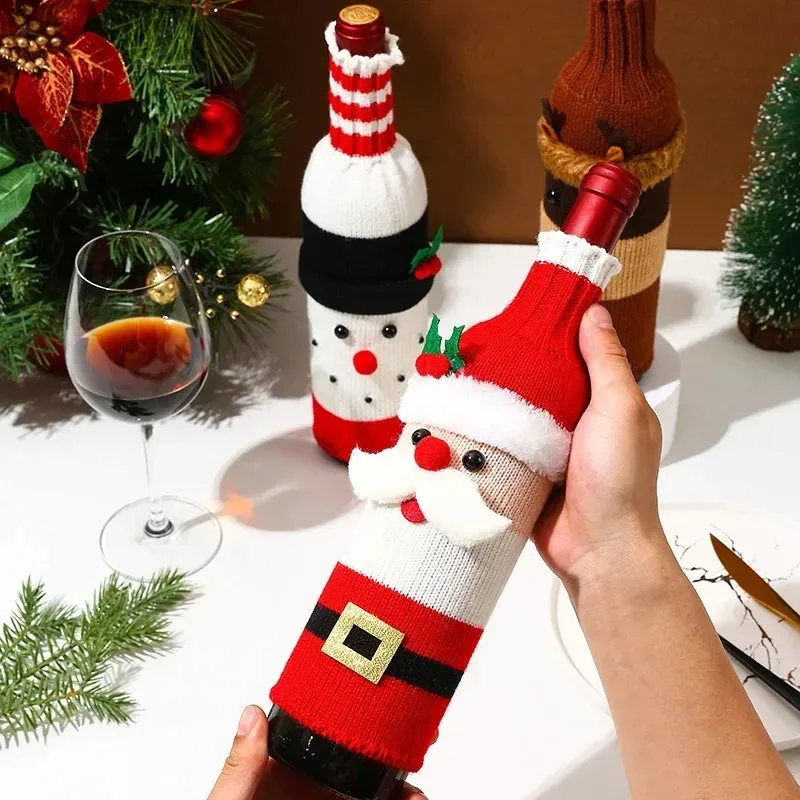 Christmas Wine Bottle Cover Christmas Decoration Santa Claus Snowman Weaving Wine Bottle Bag Merry Christmas Decoration