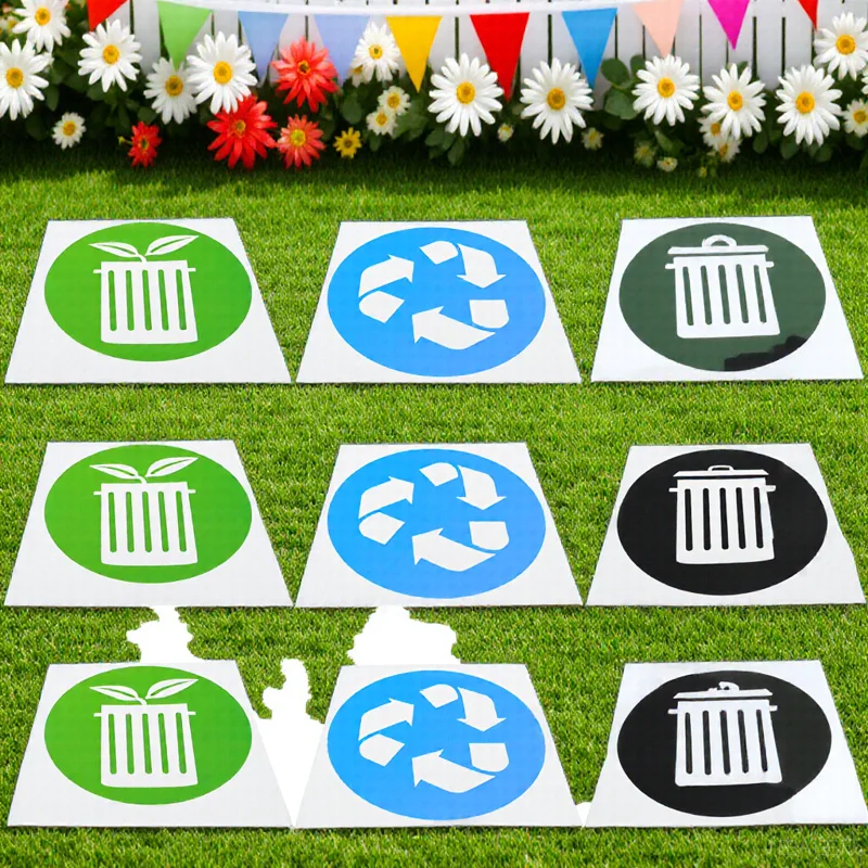 12Pcs Garbage Classification Stickers PVC Waterproof Adhesive Trash Can Labels for Waste Sorting Recycling Use