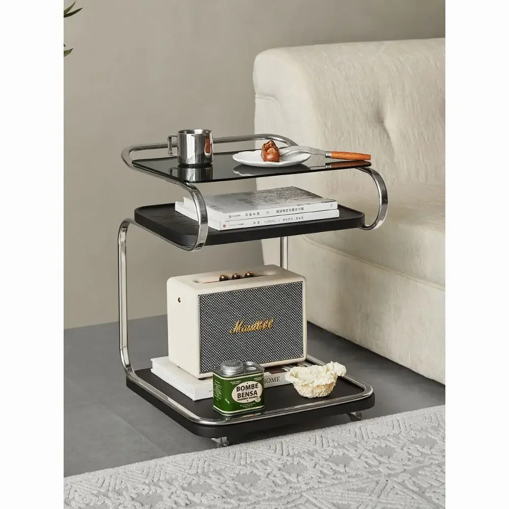 Household side few trolley with wheels, antique sofa in living room, coffee table, Nordic movable dining car rack