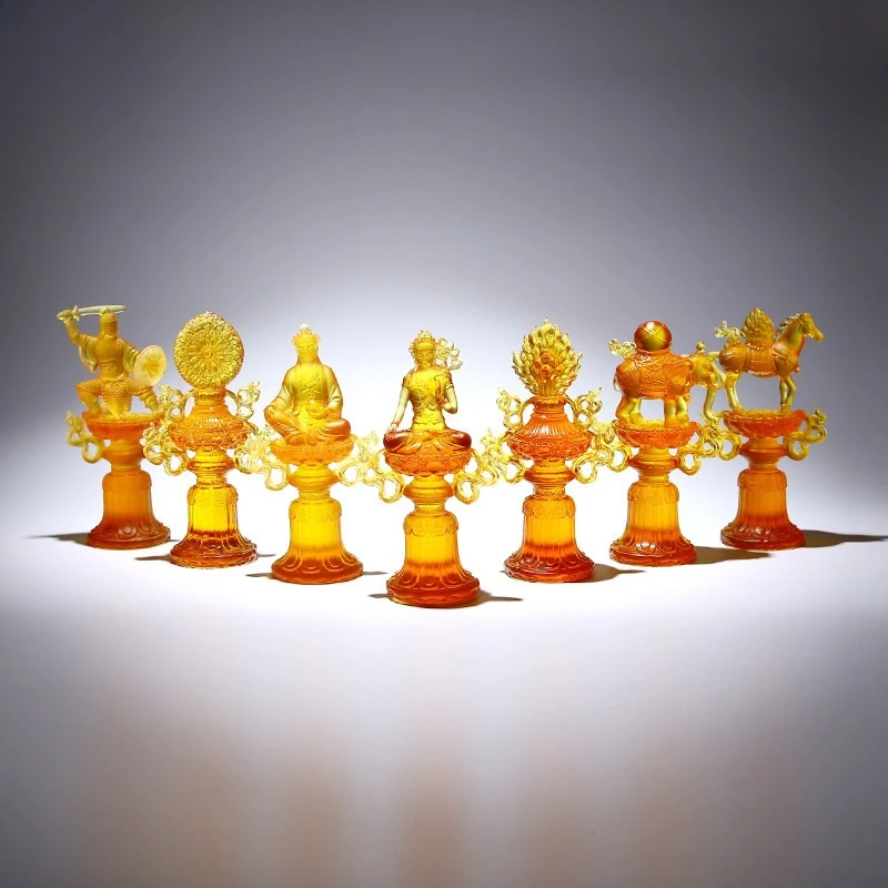 Glazed Seven Political Treasures Full Set of Dharma Ornaments God Buddha Statues Offerings