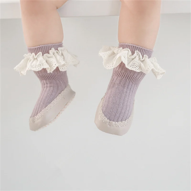 

Autumn Baby Shoes Soft Sole Breathable Socks Shoes Cute Lace Non-slip Socks Indoor and Outdoor Floor Shoes