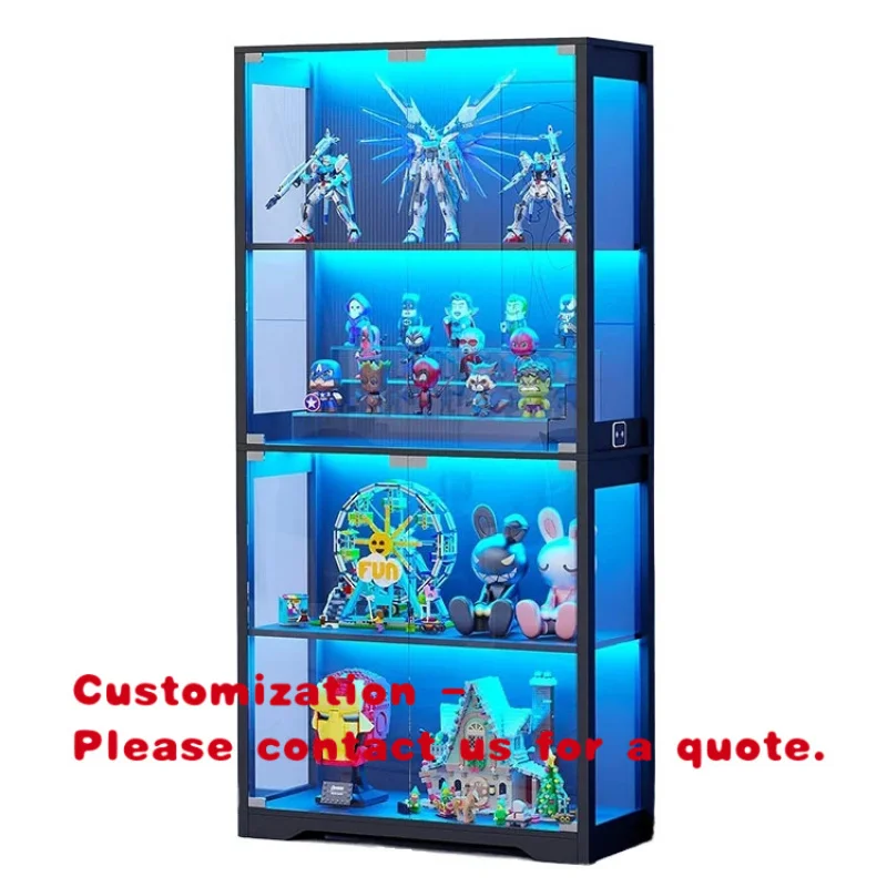 custom.Luxury LED Wooden Glass Display Cabinet Modern Showcase Home Office Retail Showroom Customizable Eco-Friendly Support OEM