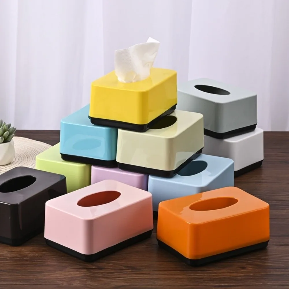 Simplicity Design Plastic Tissue Box Solid Color Durable Paper Towel Box Square Napkin Holder Home Use