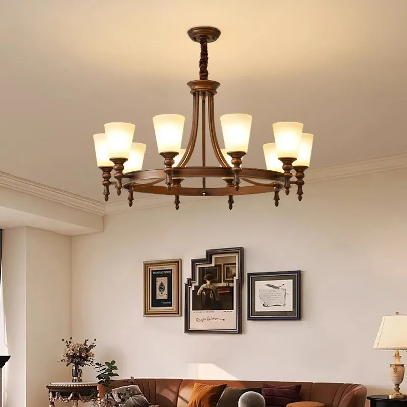 Retro American Led Pendant Light Home Decoration Living Room Master Bedroom Dining Room Kitchen Hotel Three Color Light Fixture