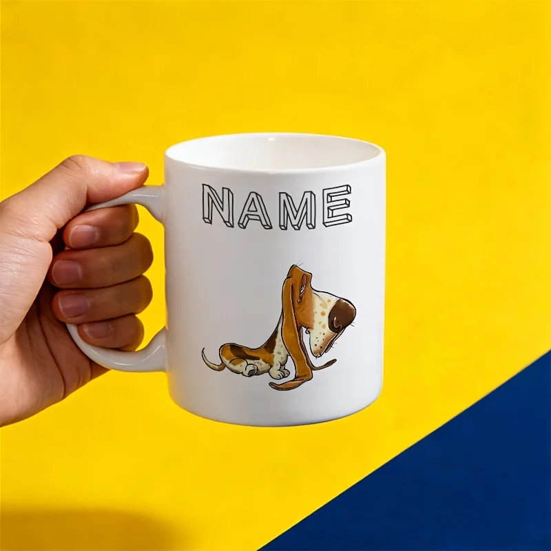 Custom Name Lazy Basset Hound Ceramic Mug DIY Pottery Painting Coffee Cup Funny Cute Pet Style Mug Practical Daily Use Gift Cup