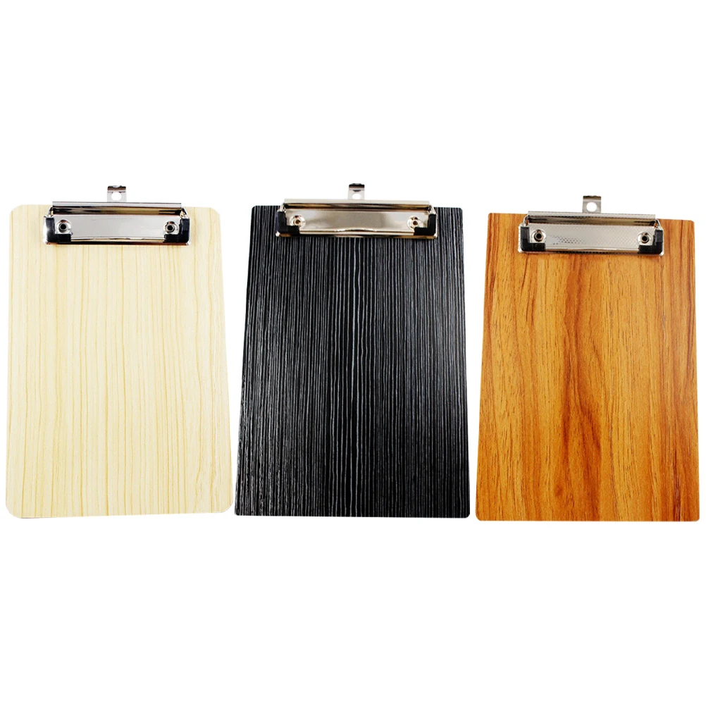 

3pcs Wooden Writing Board Clip Boards A4 Size Black Gold Walnut Wood Grain Portable Office School Supplies File Storage