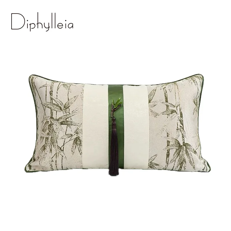 Diphylleia Breeze Bamboo Shadow Decorative Lumbar Pillow Cove rLuxury Modern Vintage Bolster Cushion Case For Home Villa Hotel