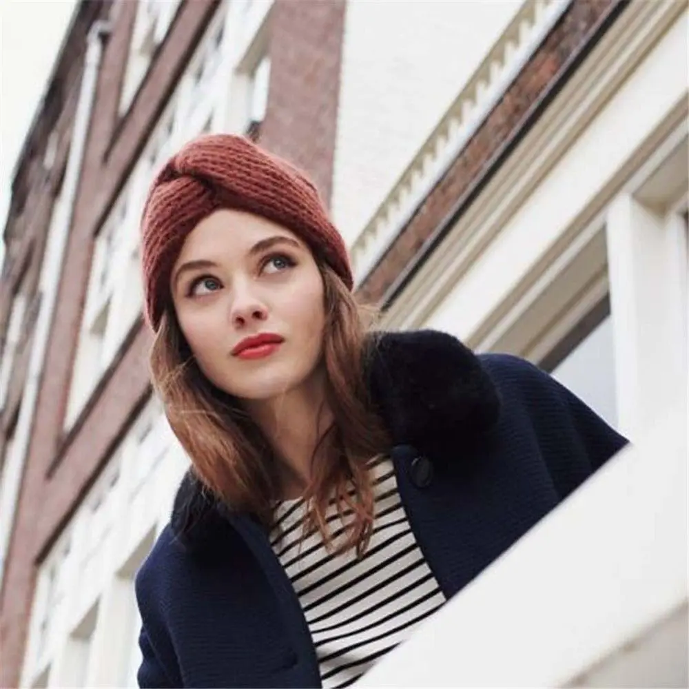 Accesorios para el cabello de punto para mujer, gorro cruzado, turbante de fieltro, gorros para envolver la cabeza, Otoño e Invierno