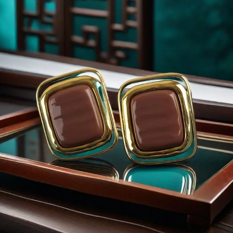 Fashion Jewelry Vintage Temperament Big Square Earrings For Women Gifts Exaggerative Ear Accessories 2024 Trend New