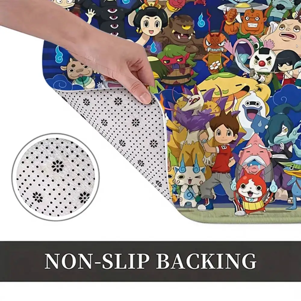 Lovely Y-Yo-kai Watch Anime Home Decor Short Plush Floor Mat, Non-Slip & Easy to Clean for Multi Doorways