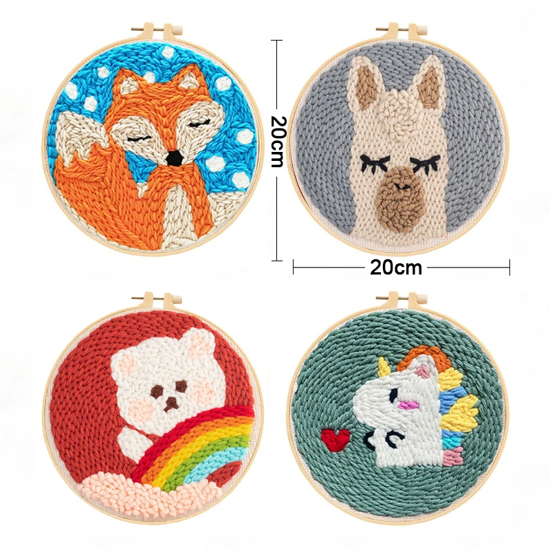 Punch Needle Embroidery Starter Kit Threader Fabric Embroidery Hoop Yarn Rug Punch Needle Pock Pen for Adults Kids Beginner