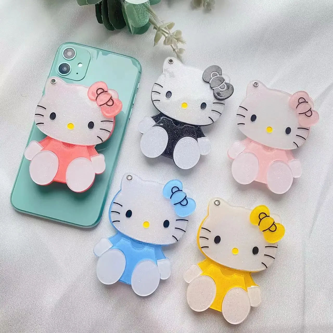 Sanrio Colorful Hello Kitty Mirror Mobile Phone Airbags Folding Stand Cute Cartoon Portable Makeup Mirror Stand Holder Accessory