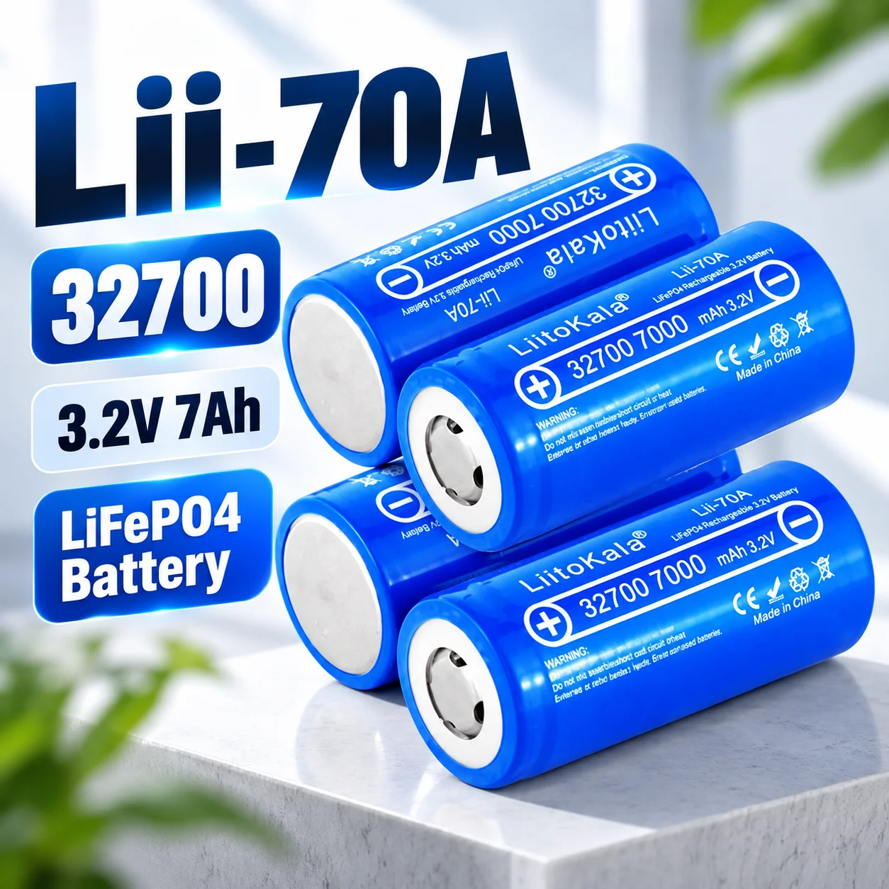 LiitoKala Lii-70A 32700 LiFePO4 Battery 7000mAh 3.2V Rechargeable Cell, 35A Continuous Discharge, 55A Maximum High Power