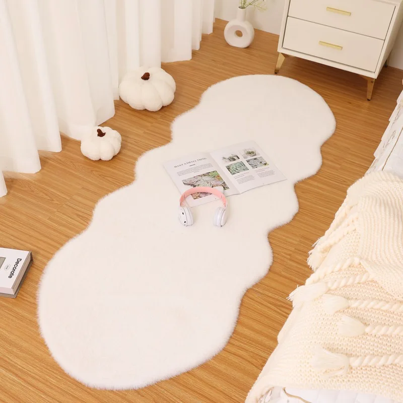 Faux Rabbit Carpet For Modern Home Decor Solid Color Soft Plush Sofa Area Rug Kids Bedroom Bedside Floor Mat 60x180cm White