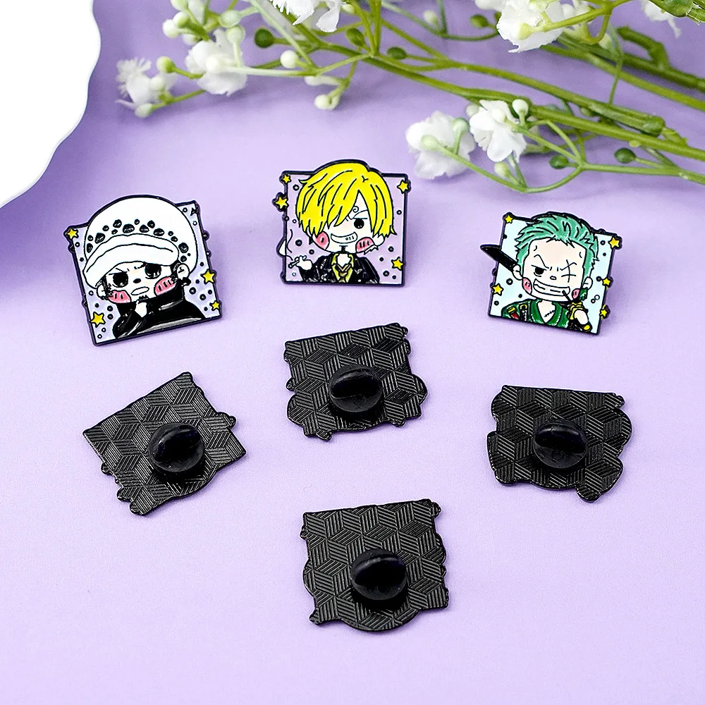7Pcs One Piece Enamel Pins Set, Cute Q Version Luffy Zoro Nami Law Franky Chopper Brooches for Backpack Fans Gifts - view 6