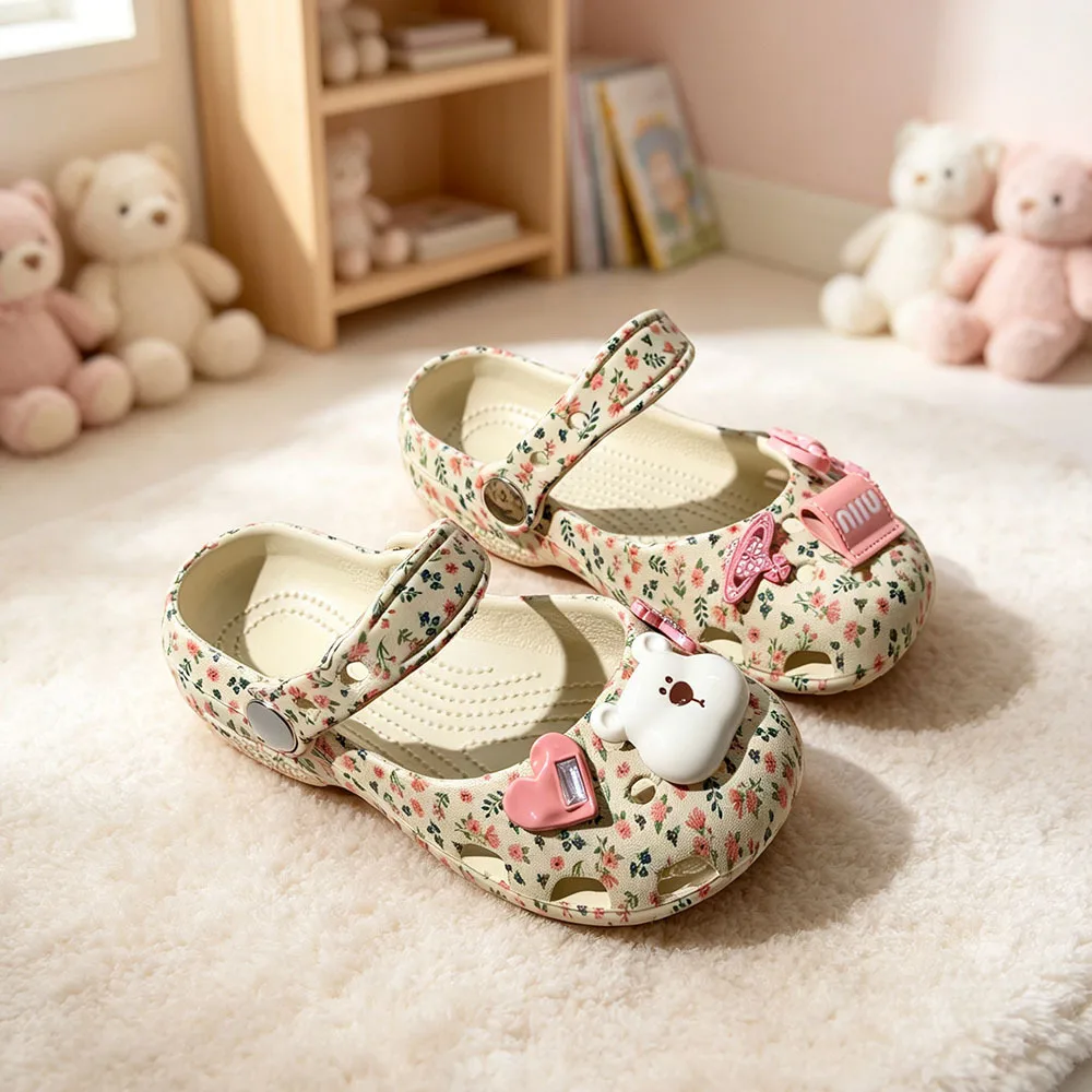 2026 Kinder Mädchen Ballett Mary Jane Clogs Silber Niedliche Bären-Charms Verstellbarer Riemen Rutschfeste Sommer Strand Outdoor Sandalen – Detail 7