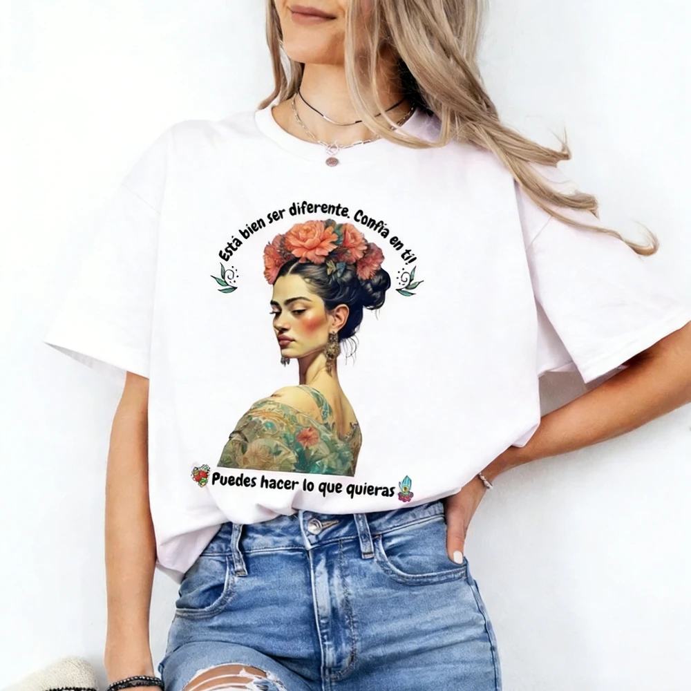 Frida Kahlo T-Shirt Latina Feminist Icon Tee Women Crewneck Cotton Short Sleeve Feminism Tshirt Vintage Style Woman Shirt