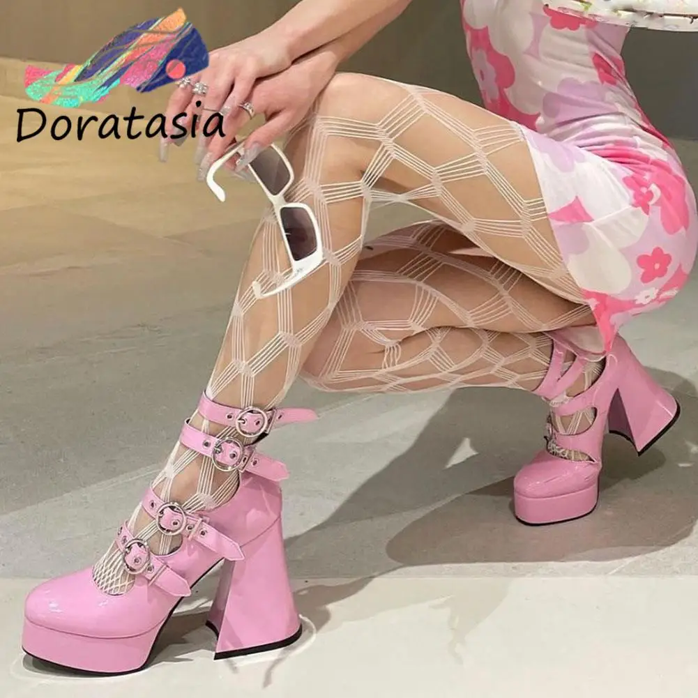 DORATASIA 2022 Cosplay Brand New Goth Lolita różowa moda damska platforma buty na obcasie czółenka Mary jane buty w dużych rozmiarach