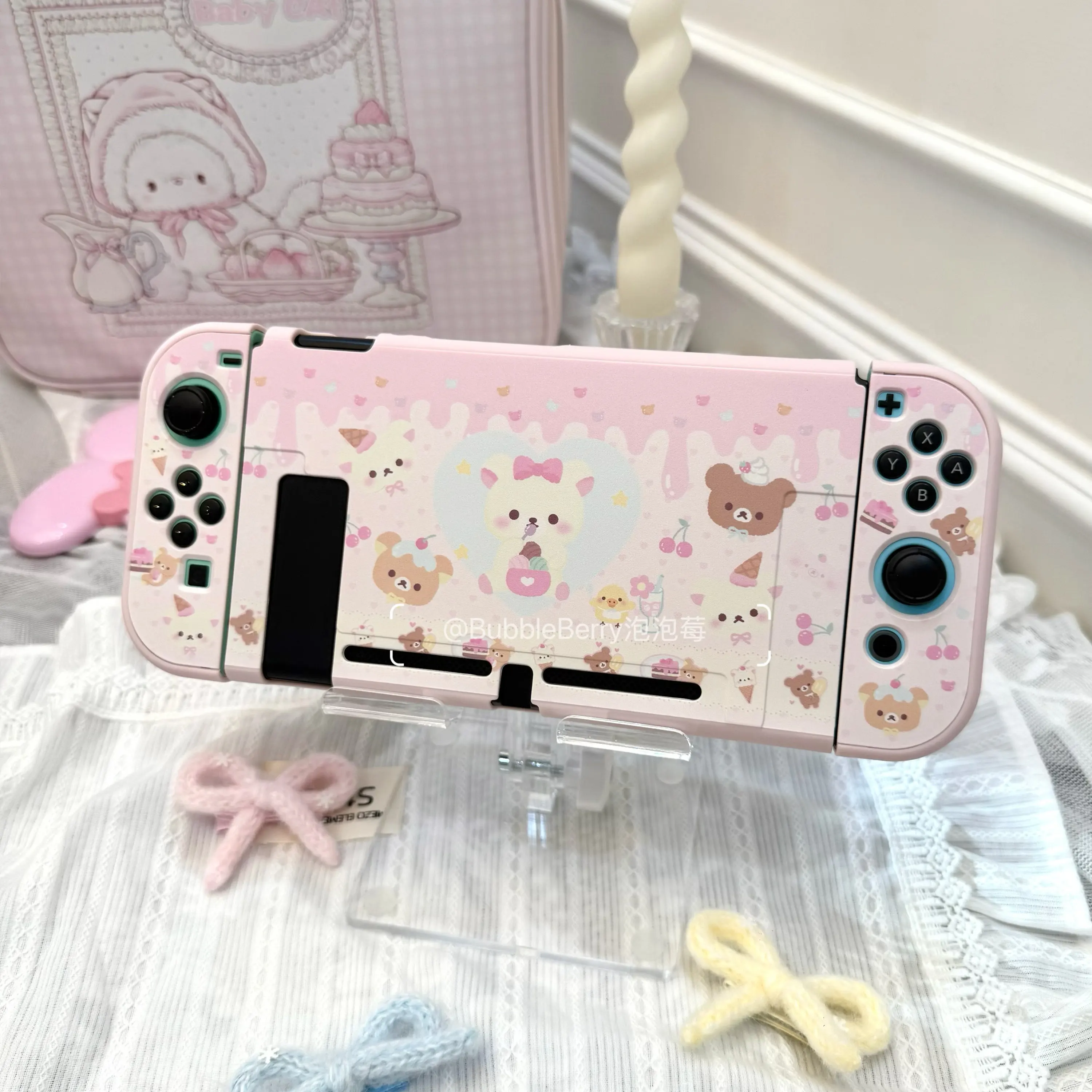 Жесткий защитный чехол Bubbleberry Switch 2, розовый, с рисунком Rilakkuma, пылезащитный, противоскользящий, против царапин, для взрослых геймеров, новый