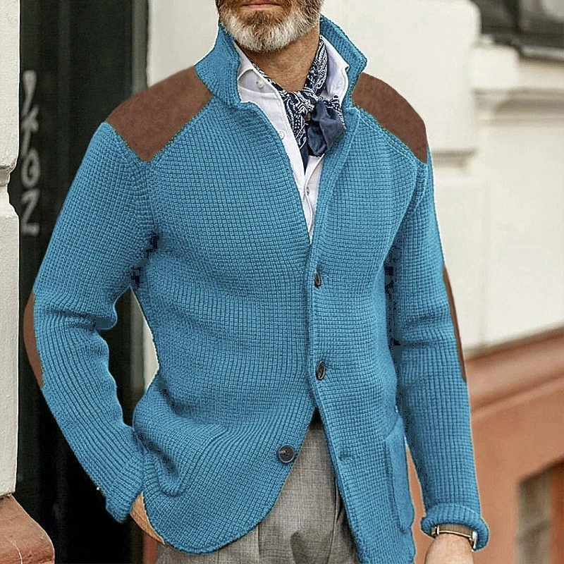 Moda de luxo outono e inverno novo suéter cardigan fino ajuste lapela manga comprida jaqueta de malha top mais suéter masculino