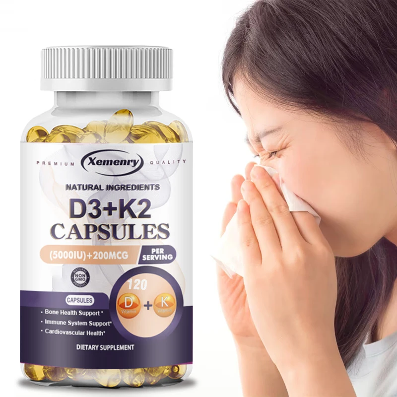 Vitamin D3 + K2 - Promotes Calcium Absorption, Bone Regeneration, Immune Support, Non-GMO