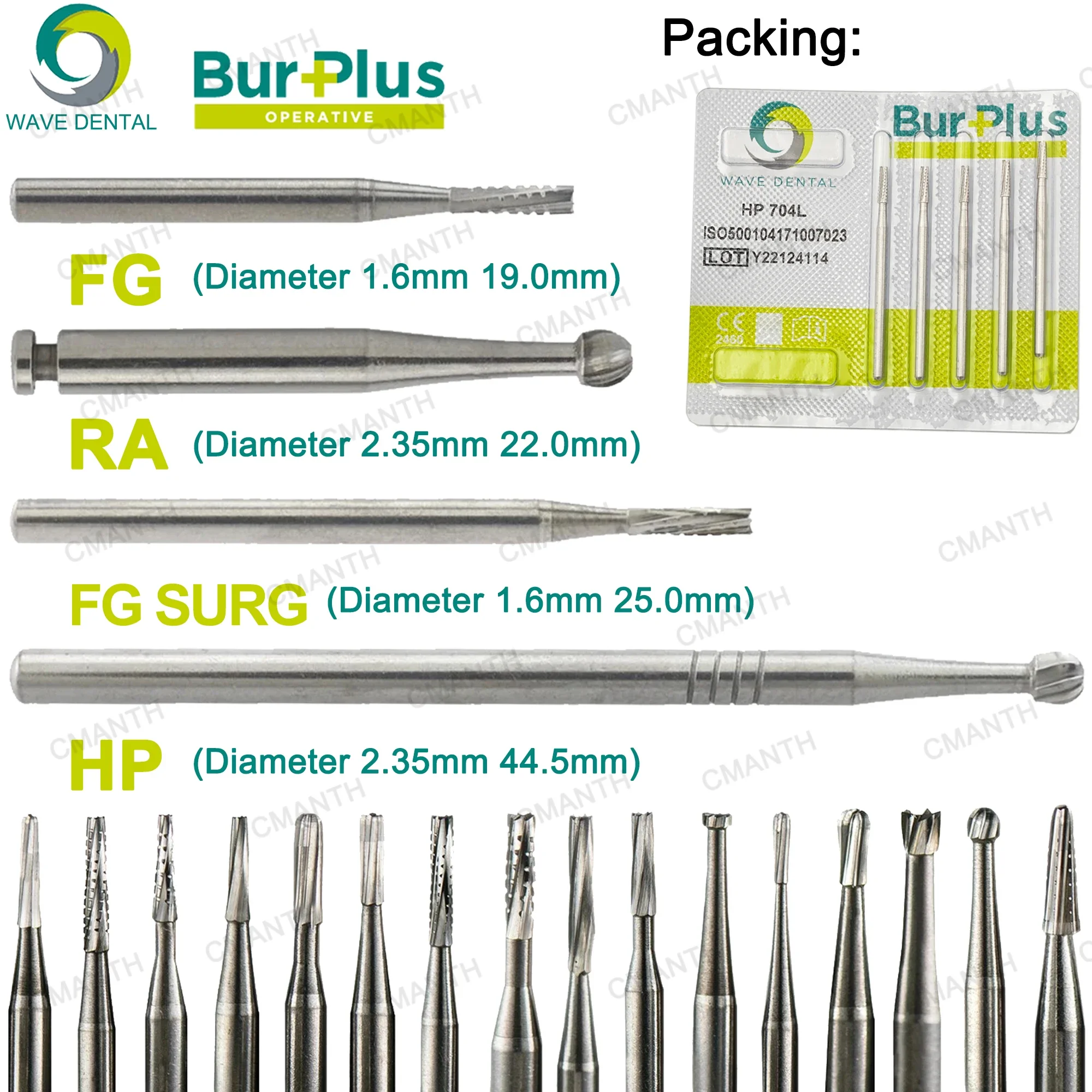 WAVE Dental Carbide Burs Dentistry Drill Tapered Fissure Head Long Low Speed Bur 2.35mm HP699L HP700L HP701L HP702L HP703LHP704L
