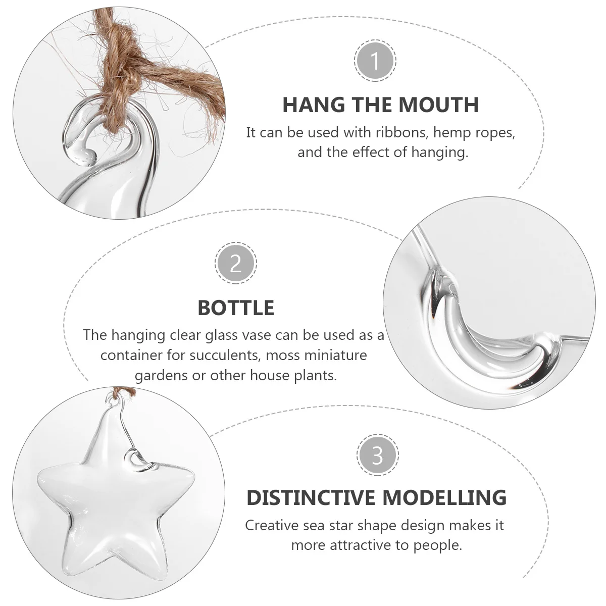 

Sea Star Shape Glass Vase Hanging Flower Container Creative Home Decor for Living Room Bedroom Office Glass Planting Vase