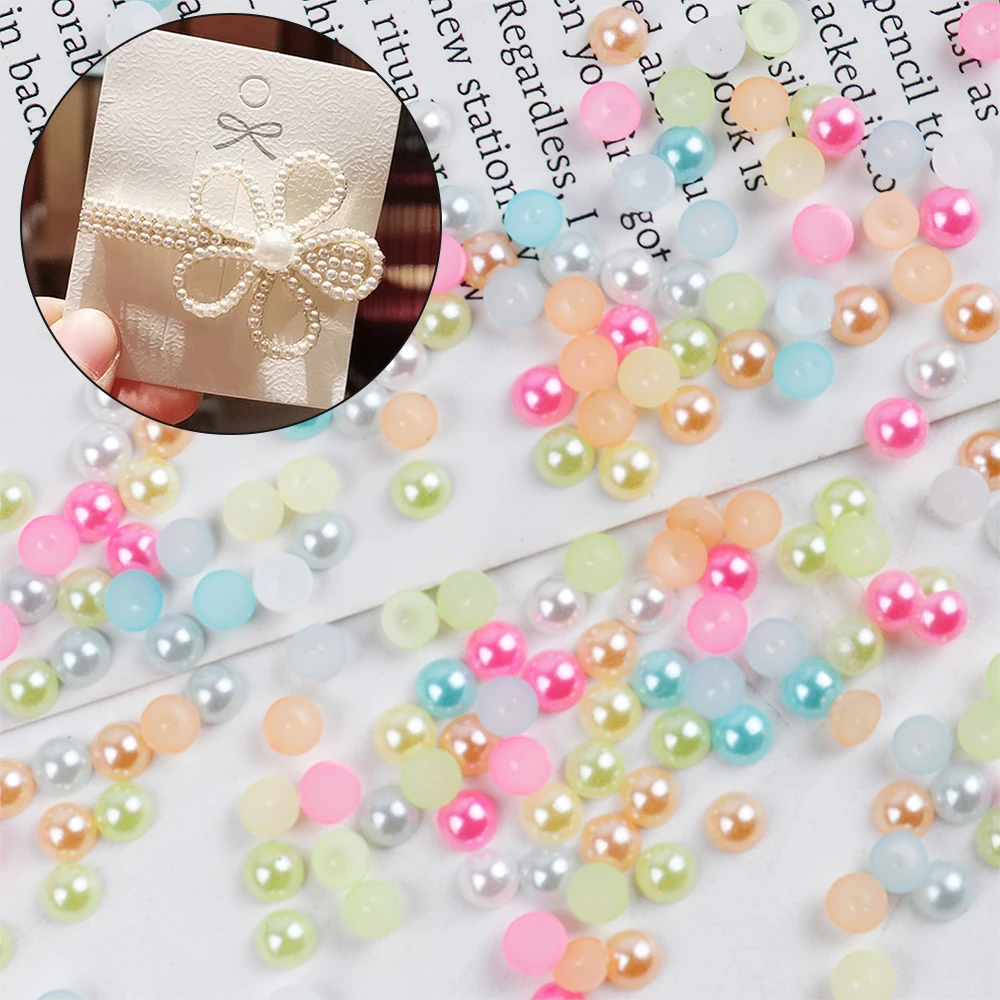 Colorful  4/5mm  ABS  Pearl Bead  Flatback Plastic  Rhinestones For  Garment Bag Shoes Nail Art Decoration  C0133