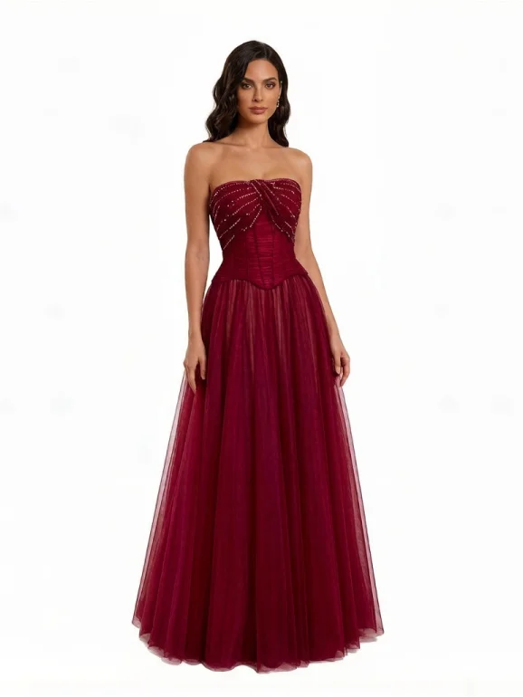 

Coffee Brown Satin Maxi Dress with Draped Neckline & Cascading Ruffle Detail | Formal Evening Prom Gown