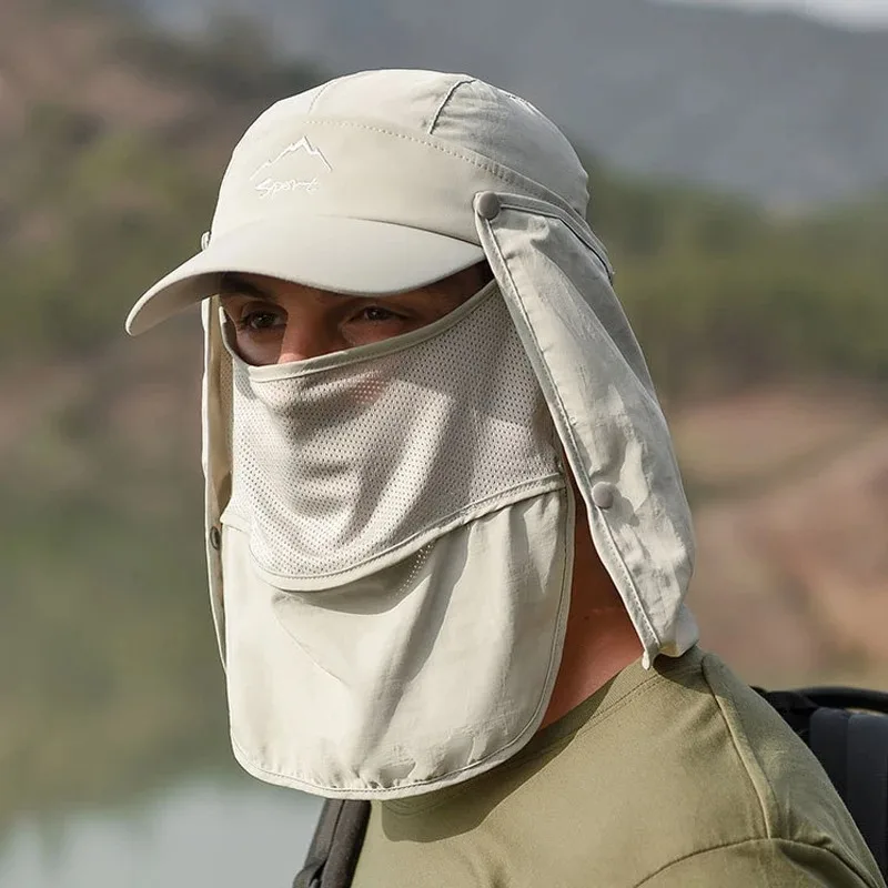 ฤดูร้อนป้องกันเบสบอลหมวกผู้ชายหมวกที่ถอดออกได้ป้องกันใบหน้าคอหูแห้งเร็ว UV ป้องกันหมวก Undefine Nasi