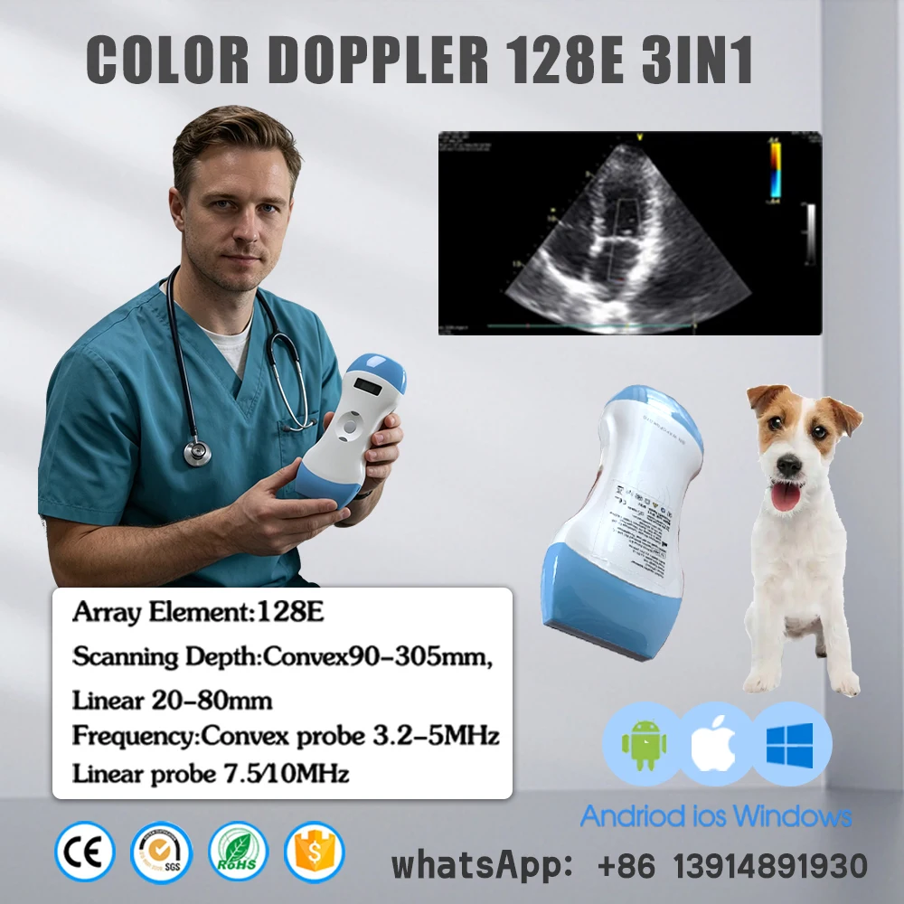 Imaging Scan Probe 128 Array Elements Portable WIFI Wireless Unit Color Doppler 3-in-1 Linear Convex Probe
