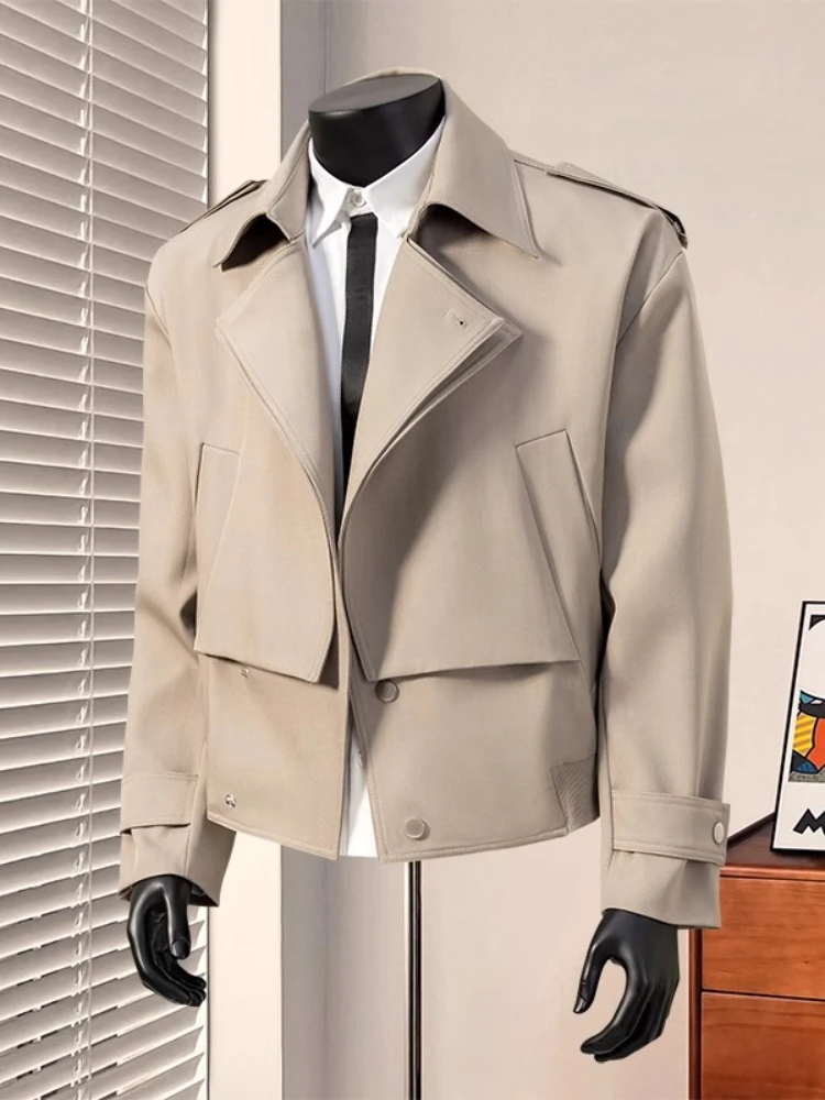 British Dandy Blazer Collar Jacket Men's Spring Autumn Oversized Asymmetric Metal Button Coat Versatile Business Casual Jacket