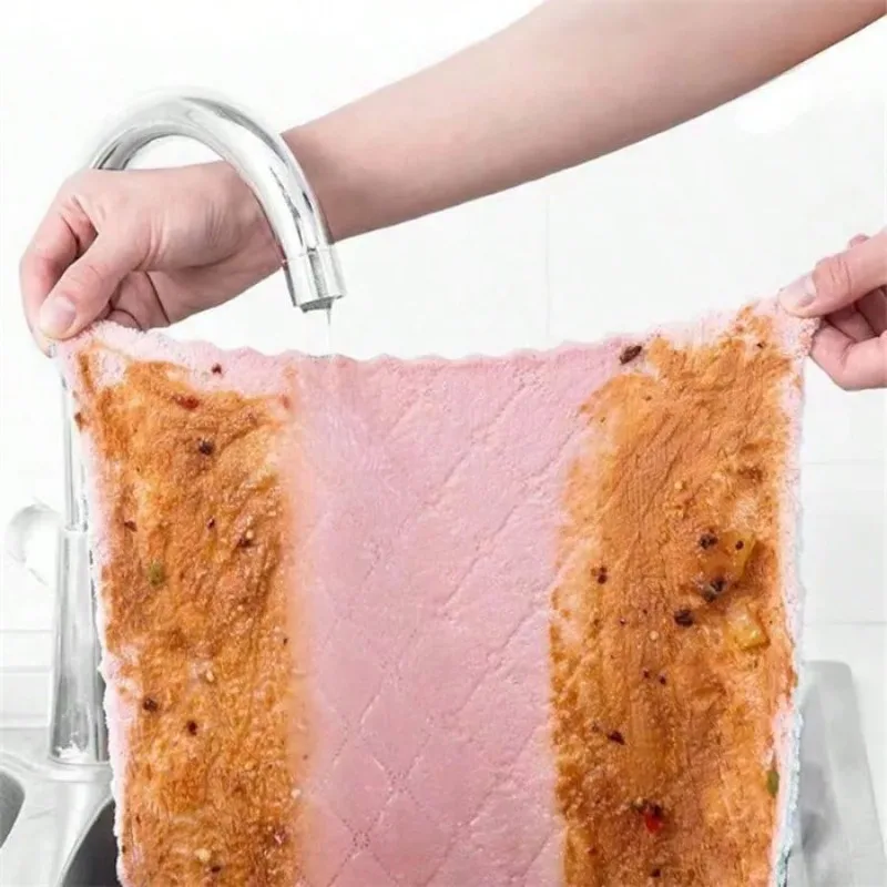 Super Absorbent Coral Velvet Kitchen Towels Thick Fast Drying Washable Nonstick Oil Cleaning Rags for Dishes and Utensils