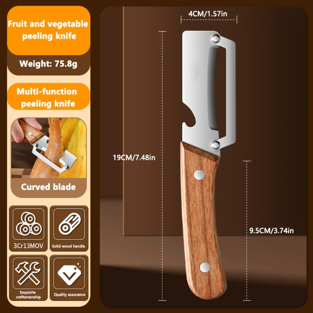 1pc/2pc Stainless Steel Peeler Wooden Handle Random Color Bottle Opener For Vegetable Fruits Peeler Multifunctional Kitchen Tool