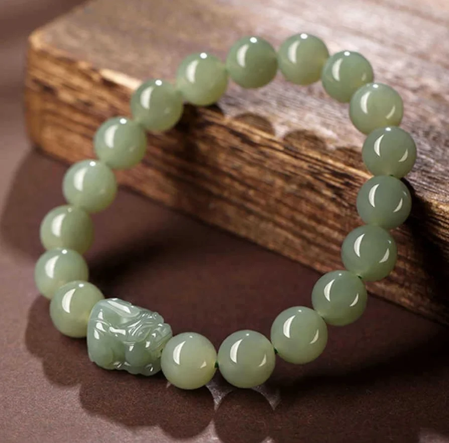 Fine Jewelry Natural Hetian Nephrite Jade Small Pixiu Wealth Transfer Bead Hand String Female Style