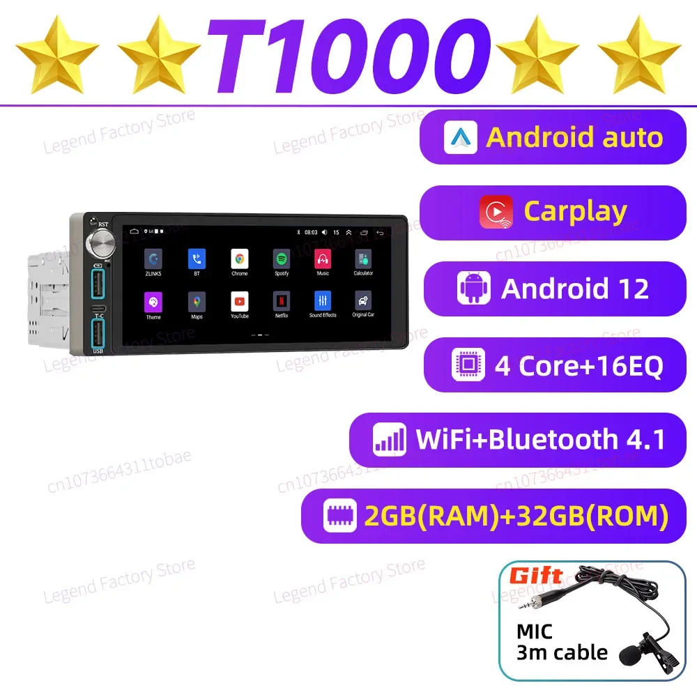 Carplay 1 Din Radio Android Auto Multimedia voor Skoda Citigo 2012-2019 6.86 "Head Unit GPS Head Unit autoradio Navigatie