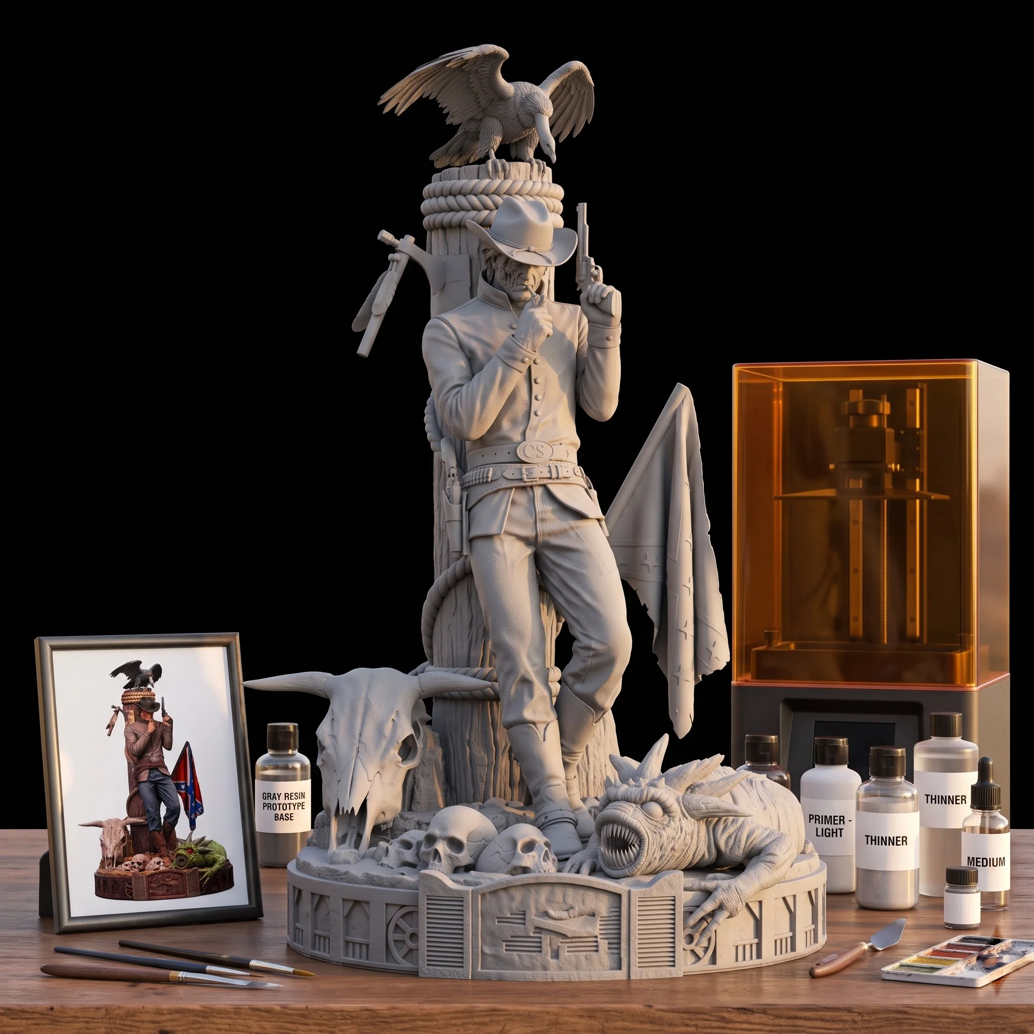1/24 1/18 1/12 Western Cowboy Gunman Unpainted Unassembled 3D Print Colorable Model Garage Kits