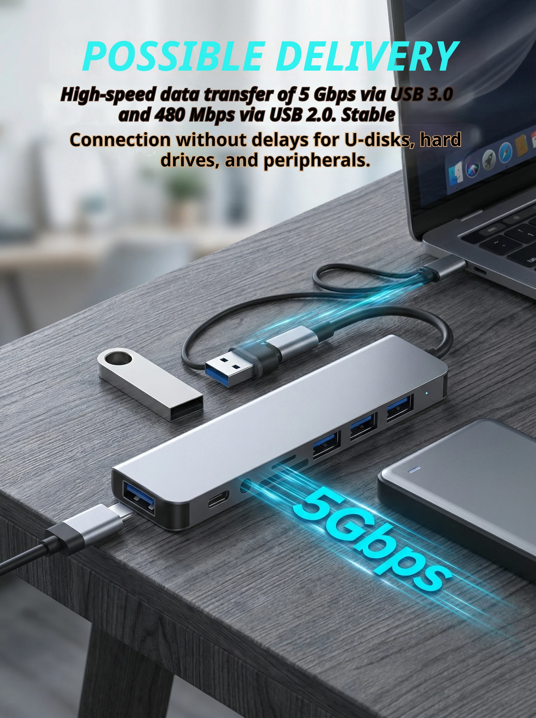FJGEAR 8-in-1 USB C Hub Type-C 3.1 Adapter, 4K HDMI RJ45 SD/TF Card Reader PD Fast Charging for MacBook Laptop