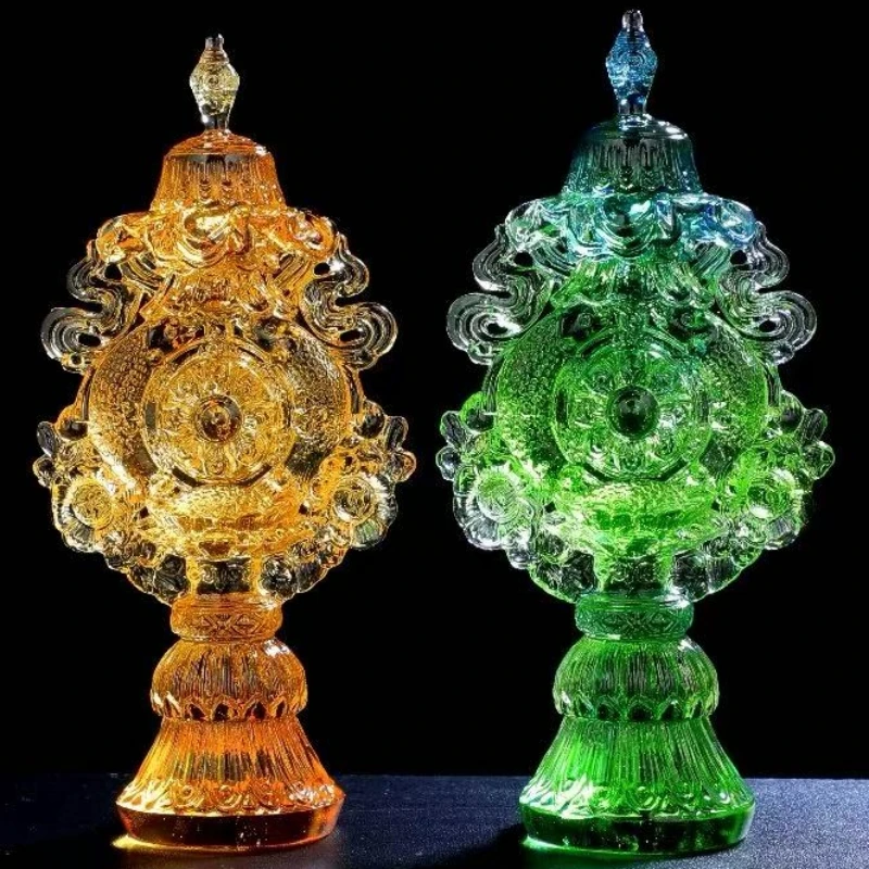 

Tibetan-Style Dharma-Chakra,Engraving Colored Glaze Eight Auspicious Tantric Falun,Buddhist Altars Religious Item Decorative