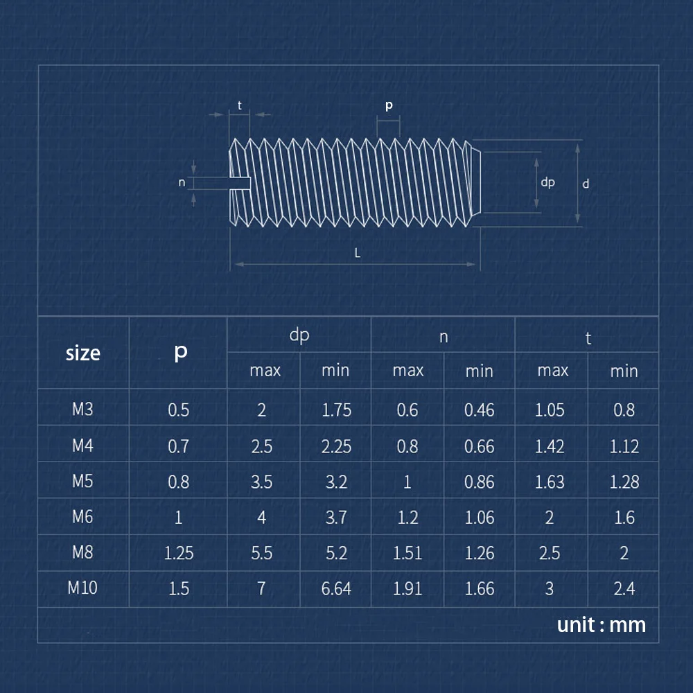 304 Stainless Steel Cup Point lotted Set Screw M2 M2.5 M3 M4 M5 M6 M8 Slotted Head Flat Jimi Top Wire Screw  Headless Screws