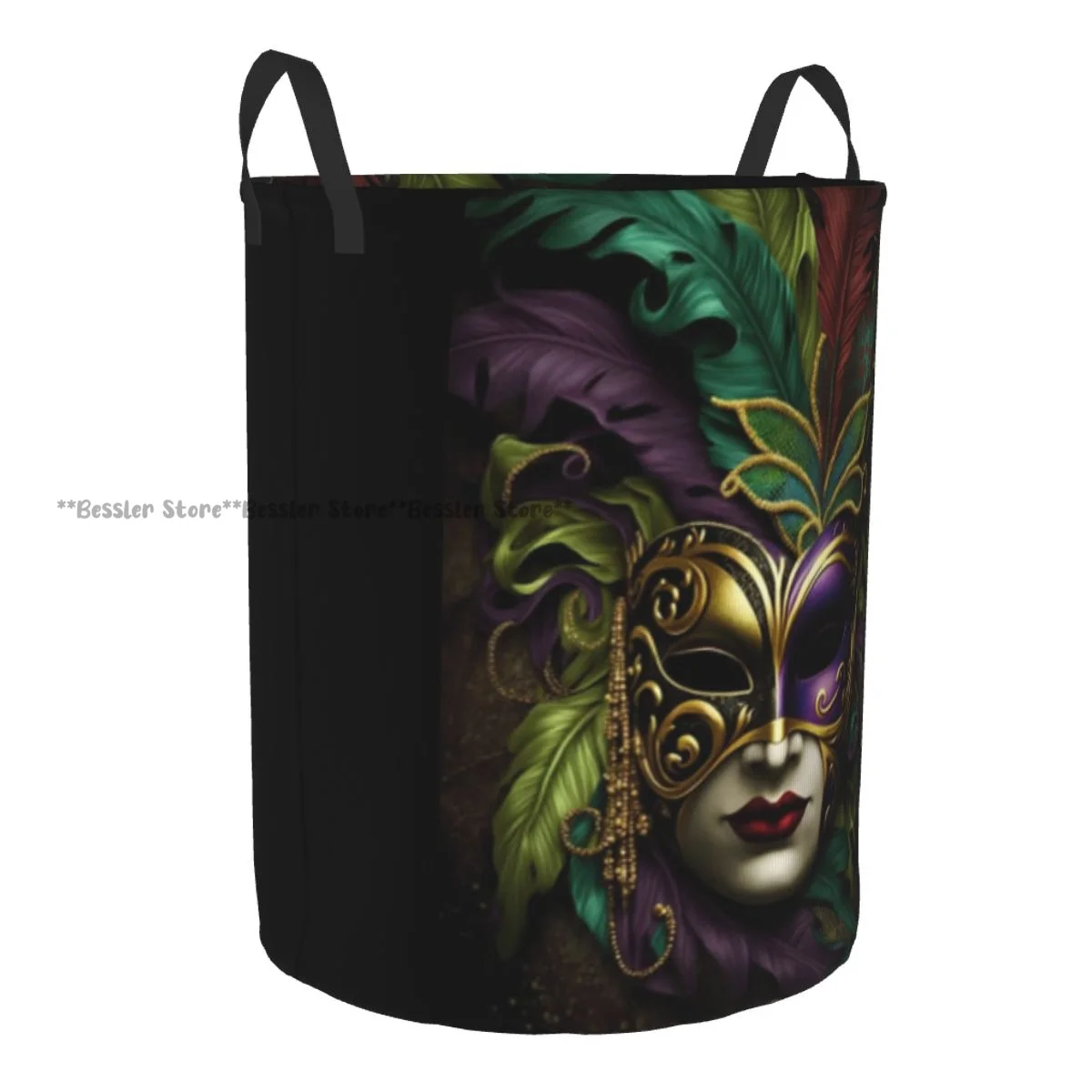 Dirty Laundry Basket Venetian Mask With Feathers Folding Clothing Storage Bucket