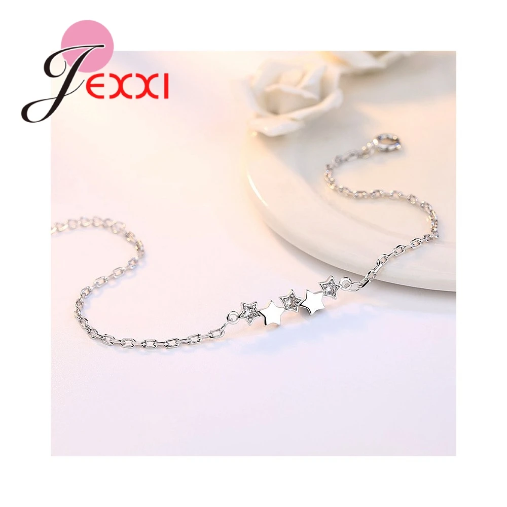 New Arrival Cute Stars Micro Paved Crystals 925 Sterling Silver Link Chains Bracelets For Women Femme Wedding Engagement