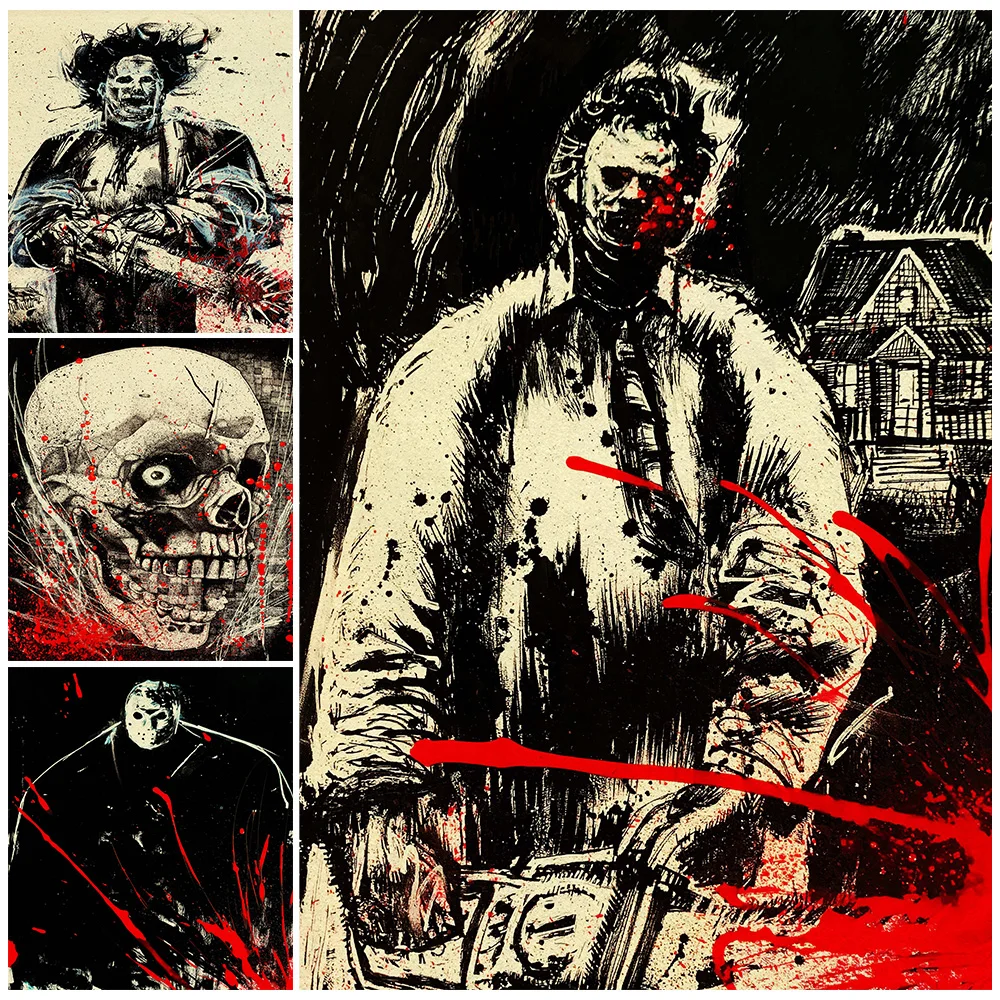 

Chainsaw Demon Massacre Abstract Horror Wall Art Canvas Painting Creepy Black-White Illustration Vintage Art Poster Print Decor