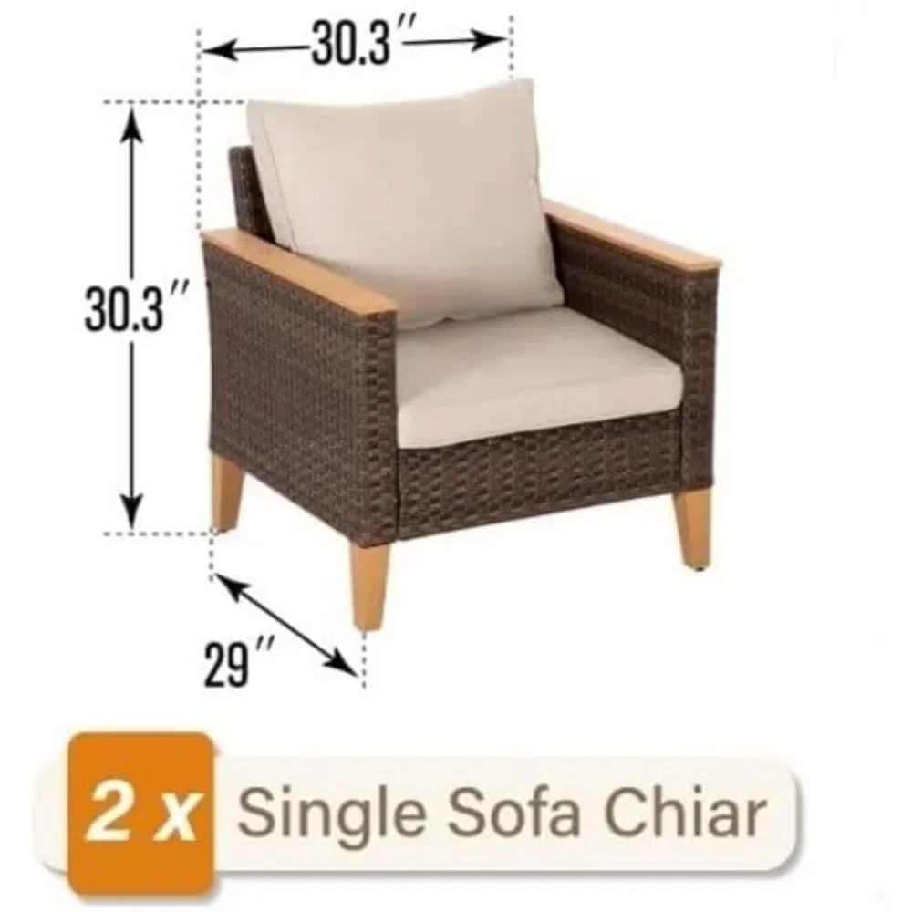 Conjunto de móveis para exterior, conjunto de sofá de vime com encosto alto, sofá com clipe e móveis de varanda com almofada grossa de 4 polegadas