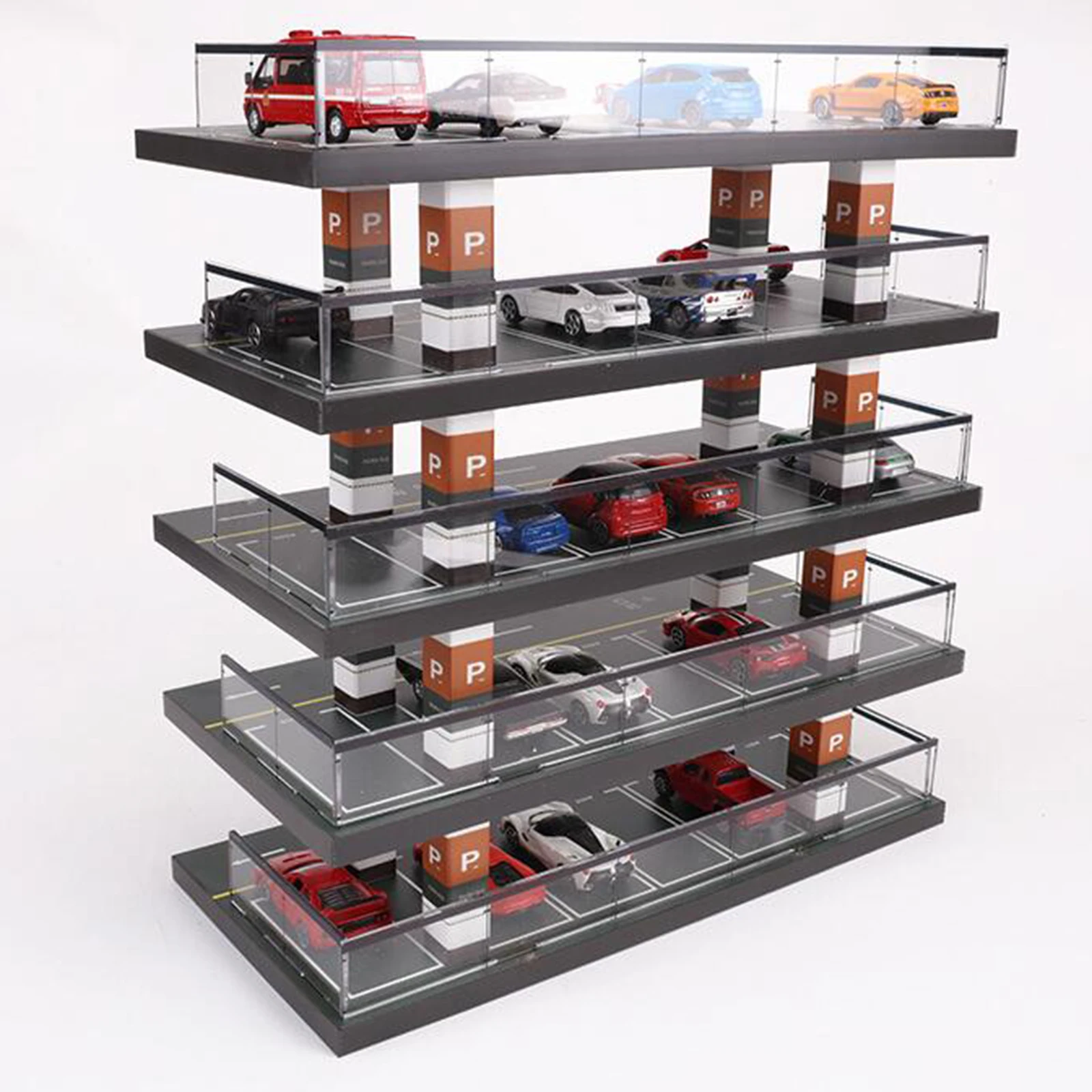 1/64 Scale Diorama Car Parking Lot Display Case Scenery Realistic 5 Tiers Diecast Vehicle Model Display Case Home Decor