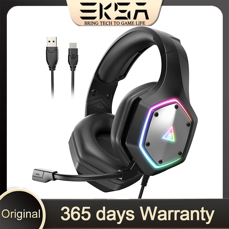 EKSA E1000 V2 RGB Wired Gaming Headset with Mic Over-Ear Headphones 7.1 Surround Sound PC PS4 PS5 Options Game Movie Music