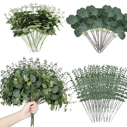 120 Pcs 3 Kinds Mixed Artificial Eucalyptus Leaves Stems Bulk Faux Leaf for DIY Bouquets Floral Arrangement Wedding Home Decor