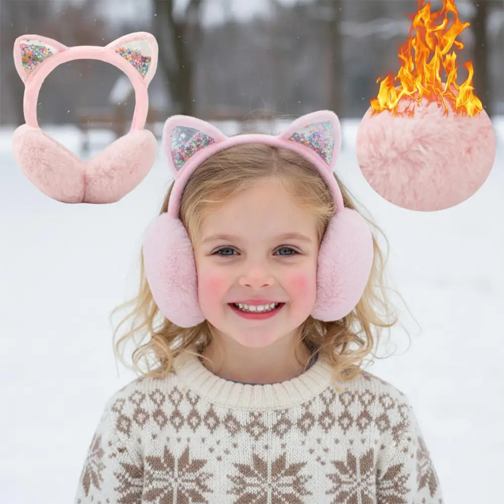 أغطية أذن لامعة على شكل قطة - لتدفئة الأذن من القطيفة على طراز K مع لامع للنساء والفتيات، أزياء شتوية لطيفة
